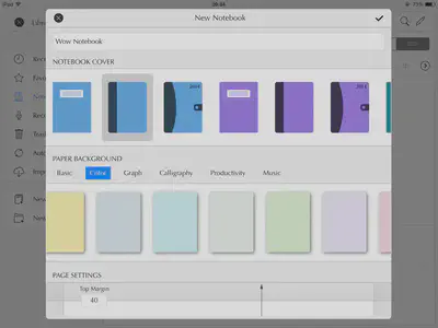 Notes Plus shows the list of background colours avaialble for selection.