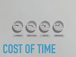 Slide 9 - Cost of time, four international time clocks are shown