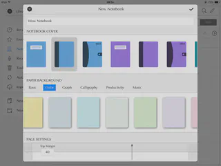 Notes Plus shows the list of background colours avaialble for selection.