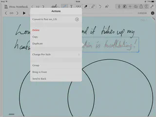 Handwritten text is selected by drawing around it