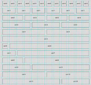 Screenshot showing the grid system with a photoshop grid/guides overlaid