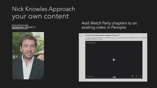 Slide showing the TV presenter, Nick Knowles, to represent a DIY approach to watch party