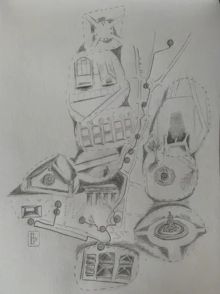 A hand drawn map showing various locations in Brighton along The Level and the sea front