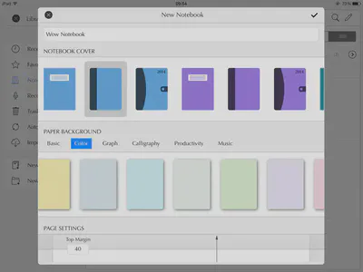 Notes Plus shows the list of background colours avaialble for selection.