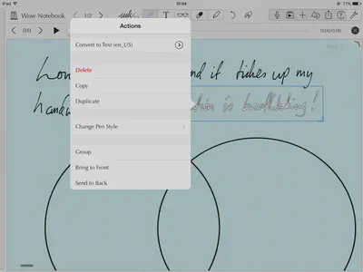 Handwritten text is selected by drawing around it