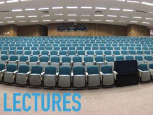 Slide 3 - empty lecture hall with the heading &lsquo;lectures&rsquo;