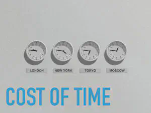 Slide 9 - Cost of time, four international time clocks are shown