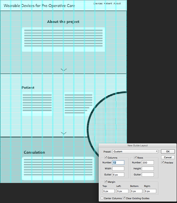 Screenshot of initial wireframe and settings