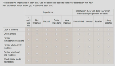 Screenshot of survey question