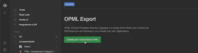 Feedly OPML export button to initiate download