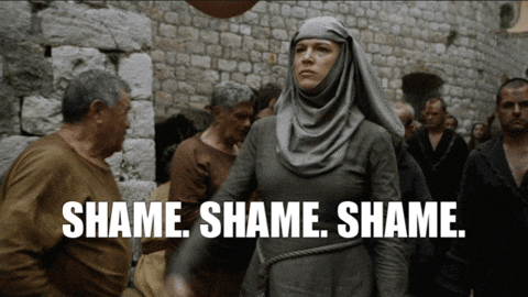 The shame nuns with a bell from Game of Thrones walking through the streets shaking bells.